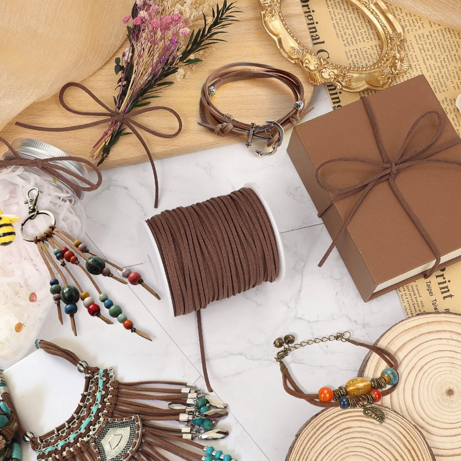 Flat Leather String Cord, Suede Ribbon for Jewelry Making, Leather Twine for 6