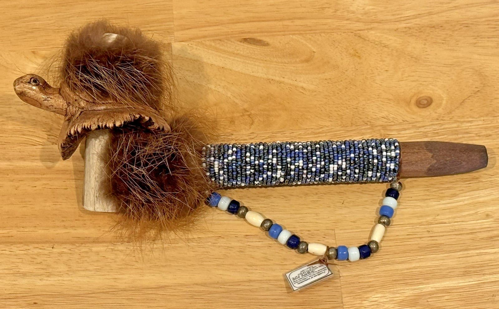 Vtg Rare HTF Native American Handmade Authentic 12" Carved Antler Turtle Pipe