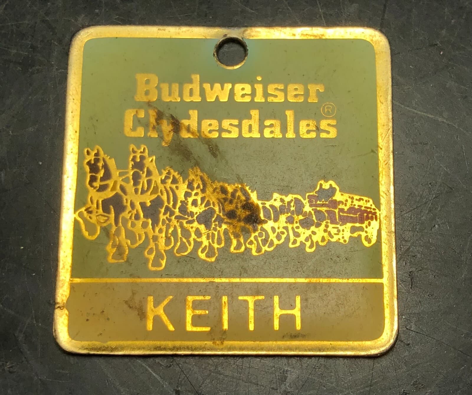 Vintage Budweiser Clydesdales Pin & Enamel Key Name Tag Keith 3