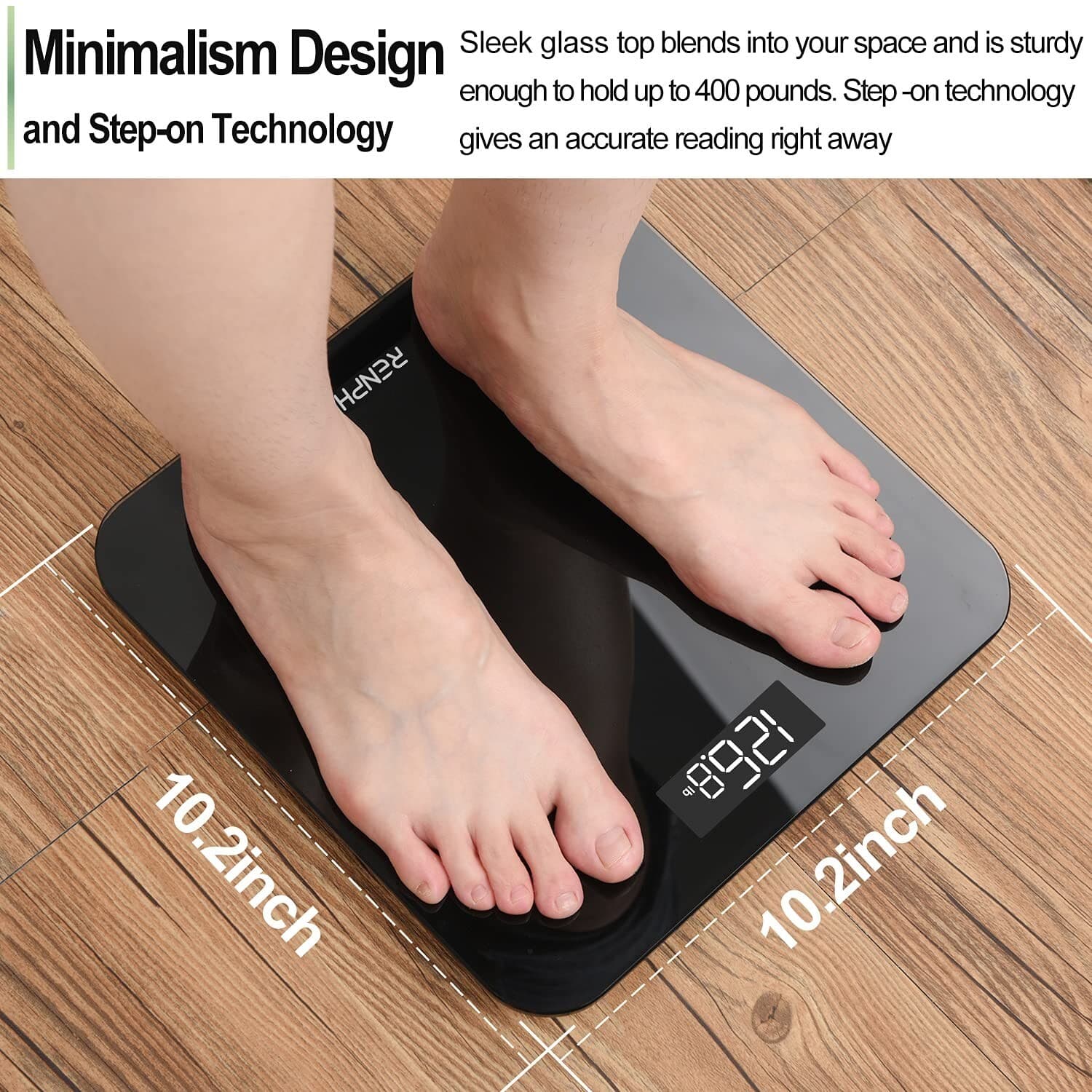 Digital Body Weight Bathroom Scale w/ Step-on Technology Battery Powered 400lbs 6