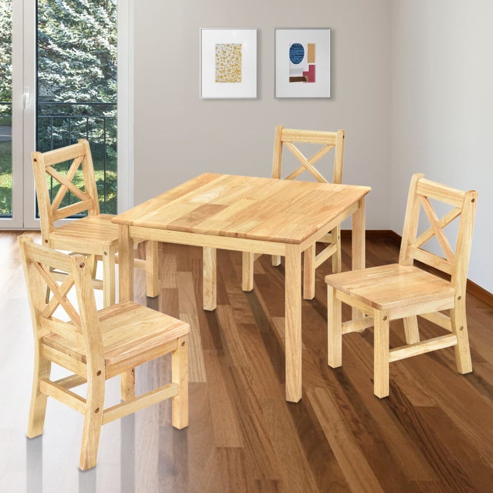 eHemco 5 Piece Solid Hard Wood Kids Table and 4 X-Back Chairs Set (Collectible) 2