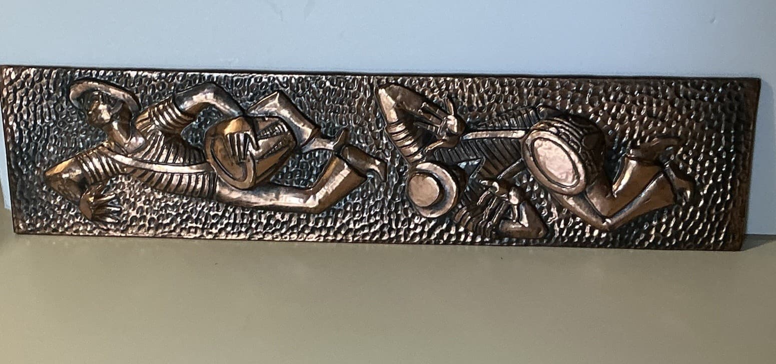 Mid Century Copper Relief Handing Sculpture Calipso Drummers 3