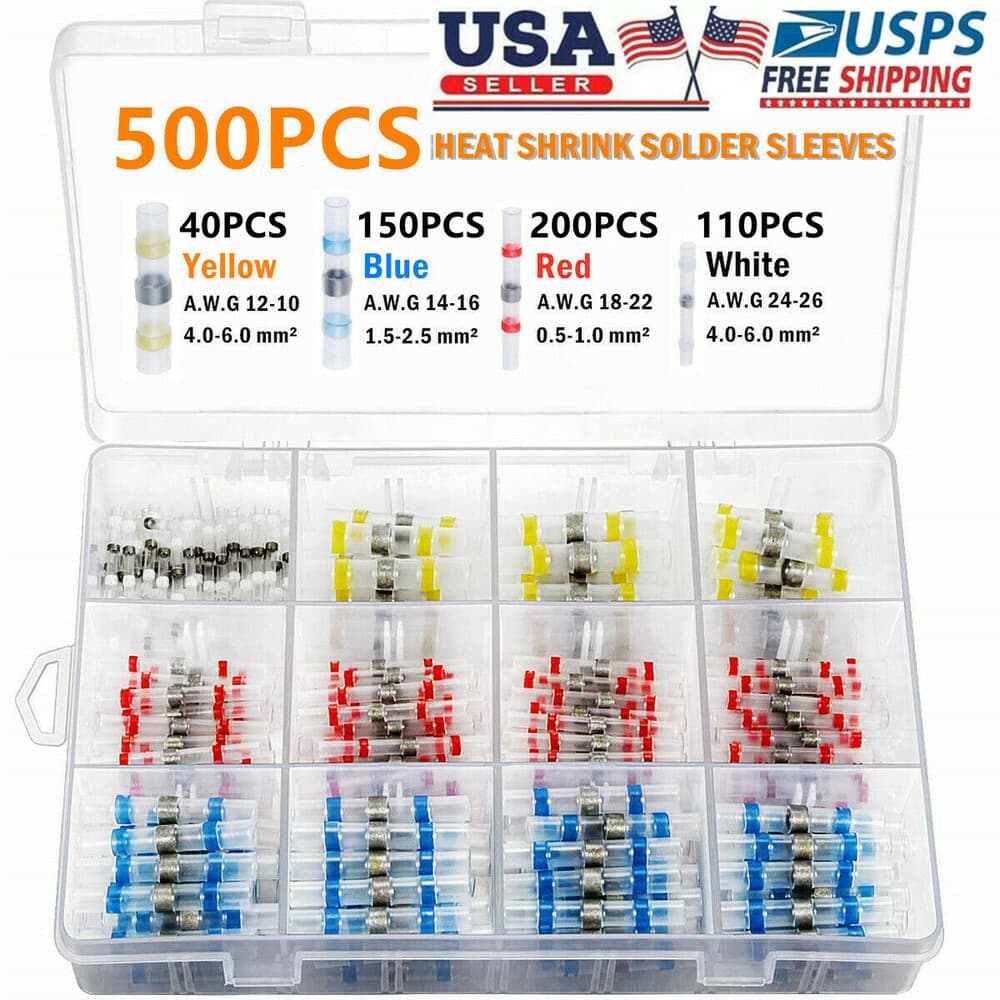 500/200 Waterproof Solder Seal Sleeve Heat Shrink Butt Wire Connectors Terminals