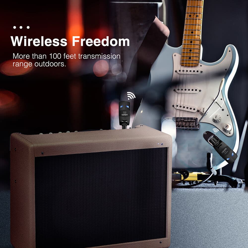 LEKATO Guitar Wireless Transmitter Receiver System 2.4Ghz 4 Channel Rechargeable 3