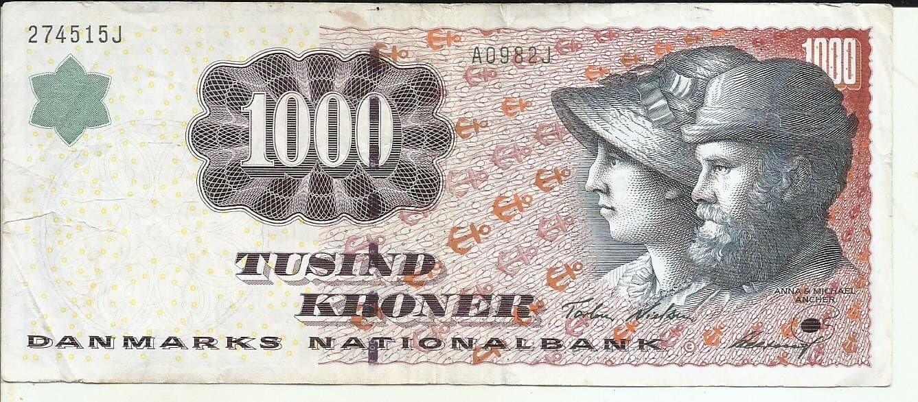 DENMARK 1000 KRONER 1998 P 59. VF CONDITION. VERY RARE. 5RW 04FEB