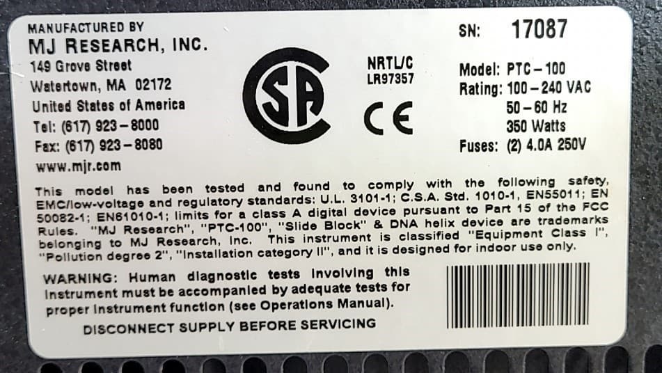MJ RESEARCH INC PTC-100 Programmable Thermal Controller SEE NOTES 6