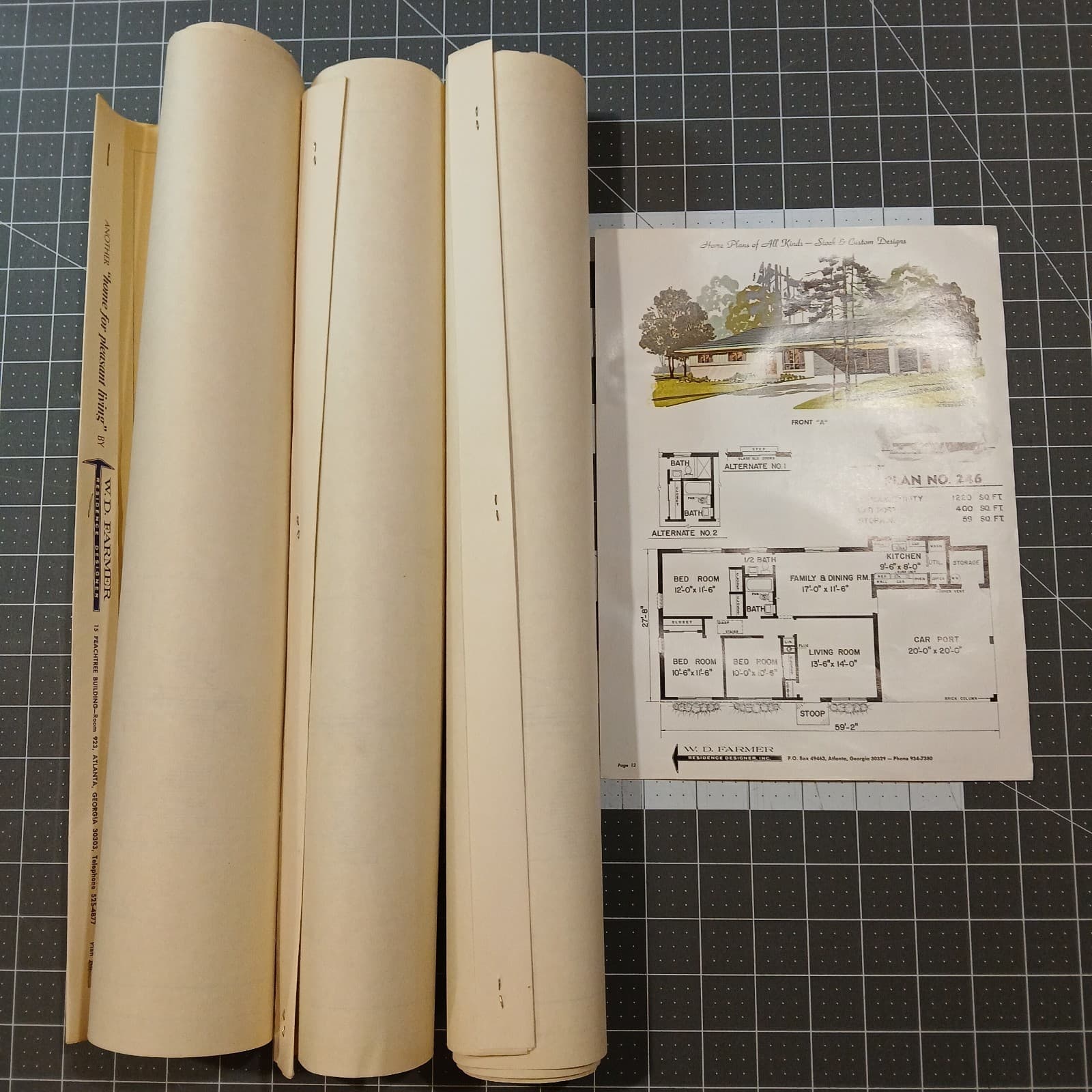 MCM 1966 House Blueprint Plans W.D. Farmer Homes Plan #246 1220 sf 60s Ranch Vtg 4