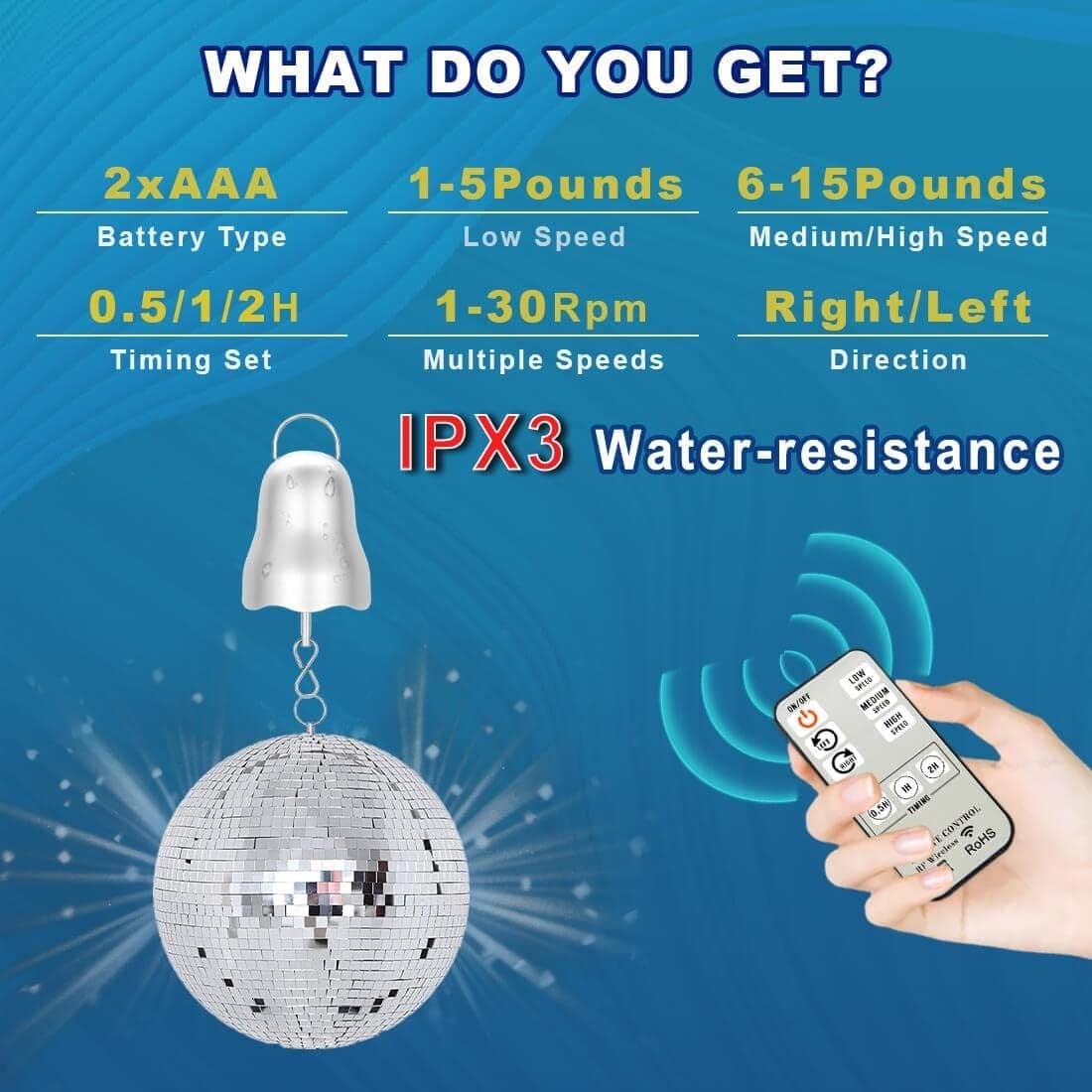 Wind Spinner Motor, 1-30 RPM Disco Ball Motor Battery Operated with Remote, Timi 3