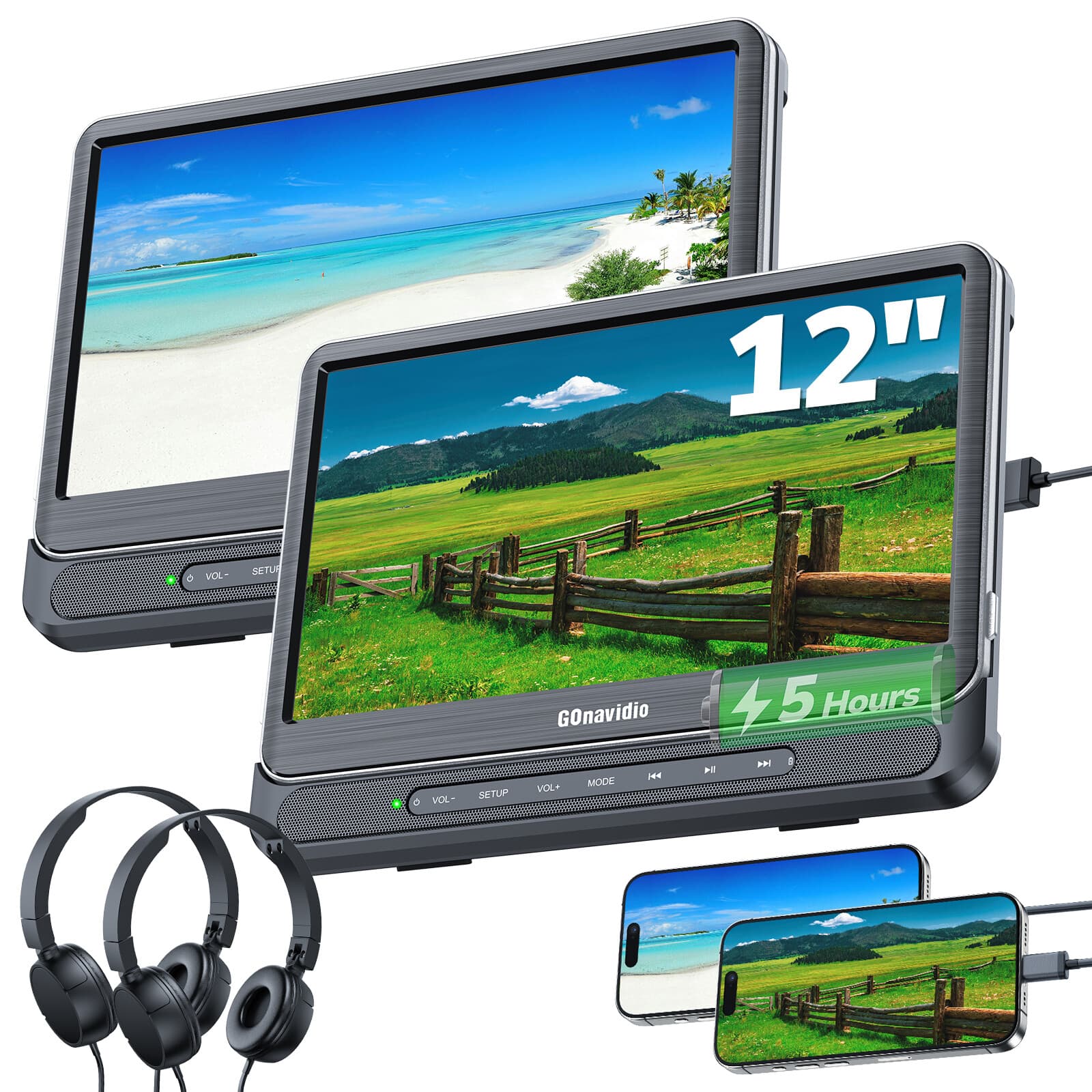 2 x 12" Dual Screen Portable DVD Players for Car with HDMI USB SD Region Free 3