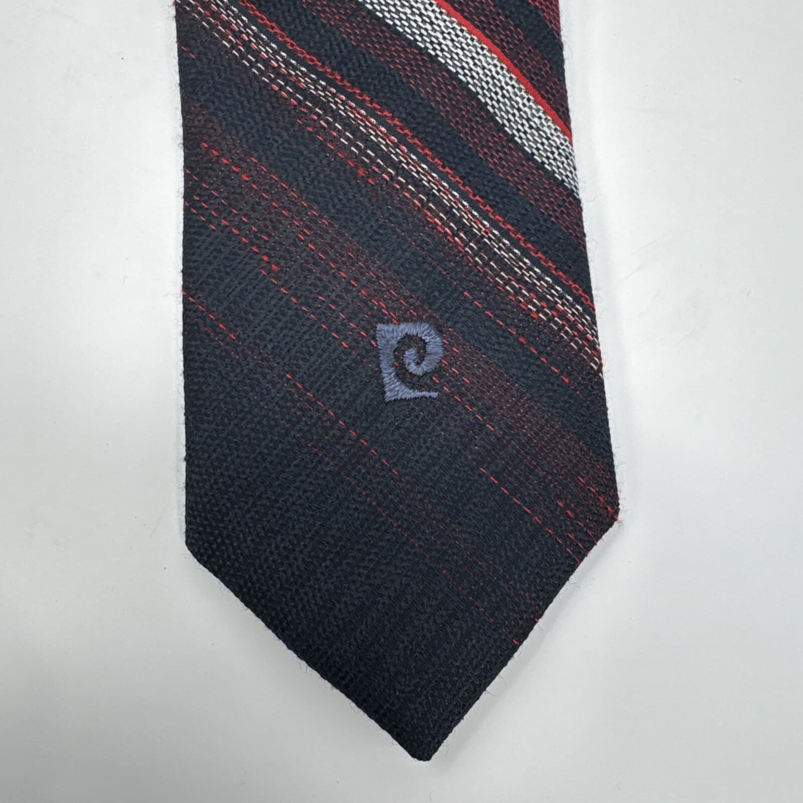 Neck Tie VTG Pierre Cardin Red White Blue Woven Jacquard Stripe Poly 53x3 1/4 5