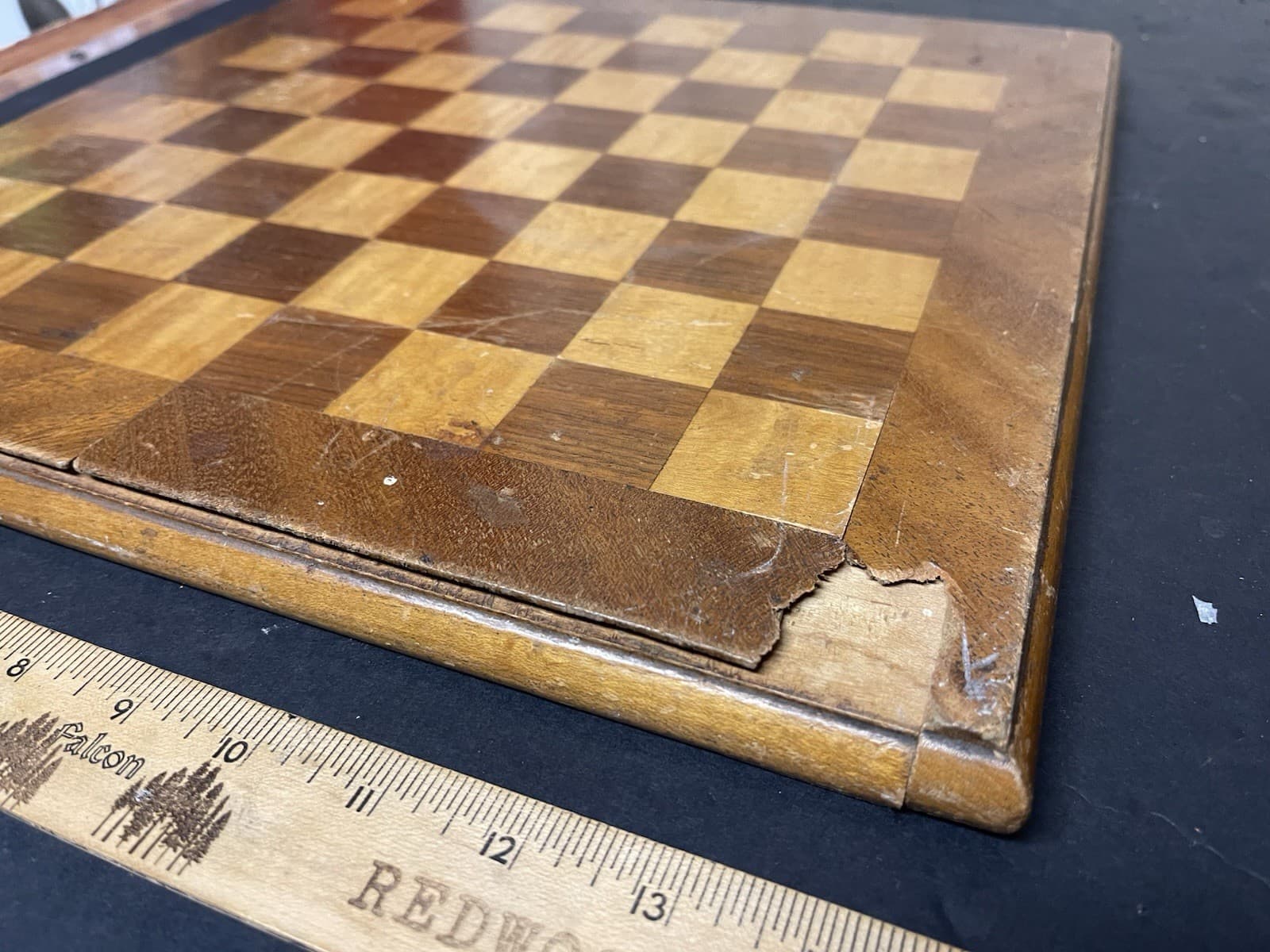 Vtg Drueke No 151 Chess Board Walnut Curly Maple Wood 15"  USA READ  2