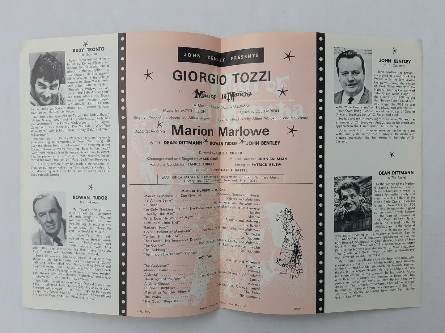 KENLEY PLAYERS Dayton Ohio Man Of La Mancha Program Brochure & Sheet Music  VTG 6