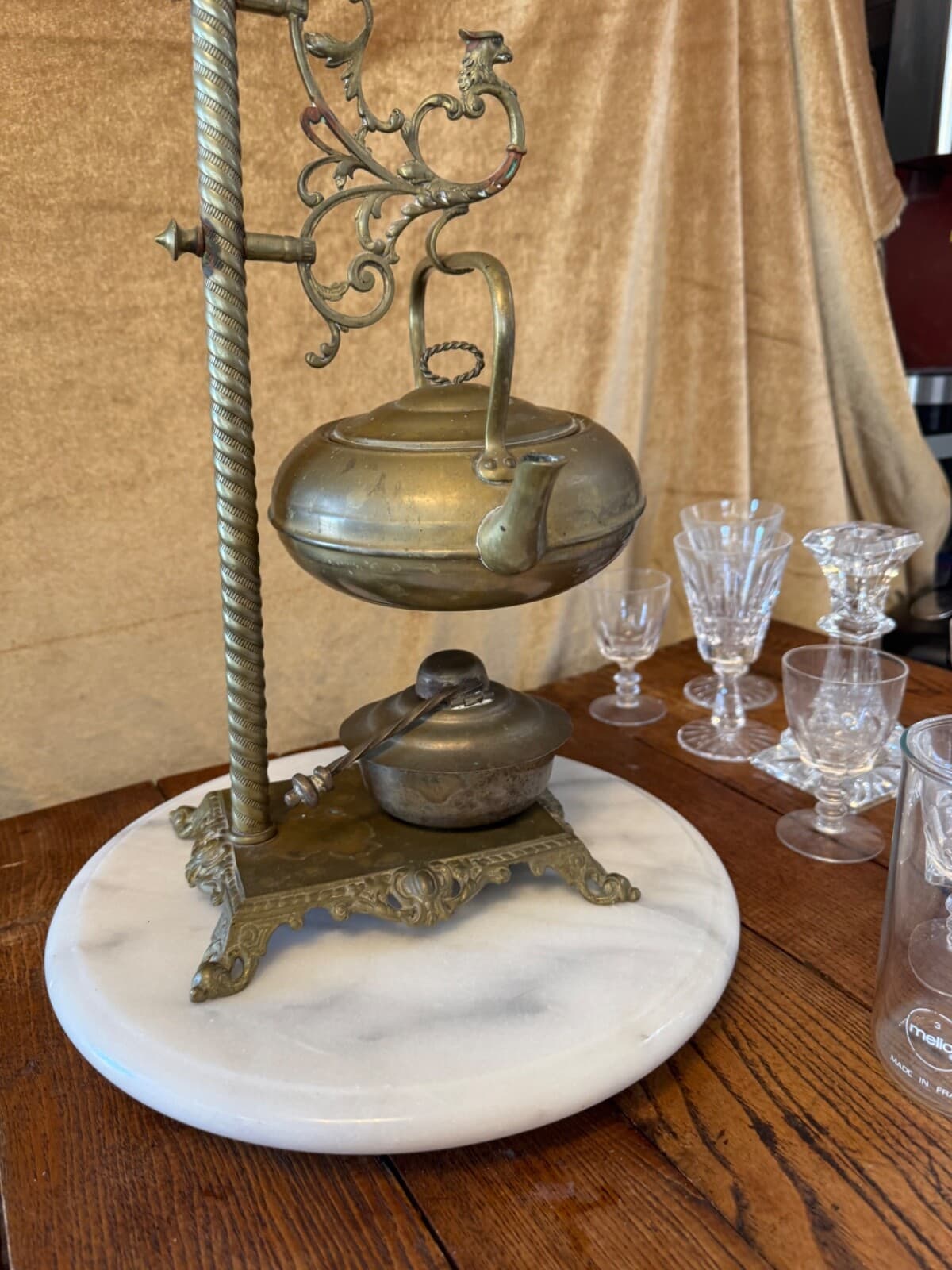 Antique B&H Bradley Hubbard Brass Teapot with ornate stand, and Warmer 16Tx8x6"  3