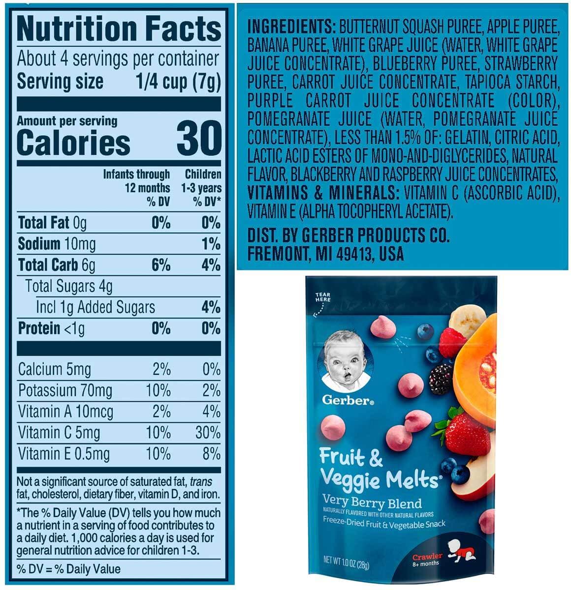 Gerber Fruit & Veggie Melts Very Berry Blend Baby Snack – 1 Oz – Pack of 3 3