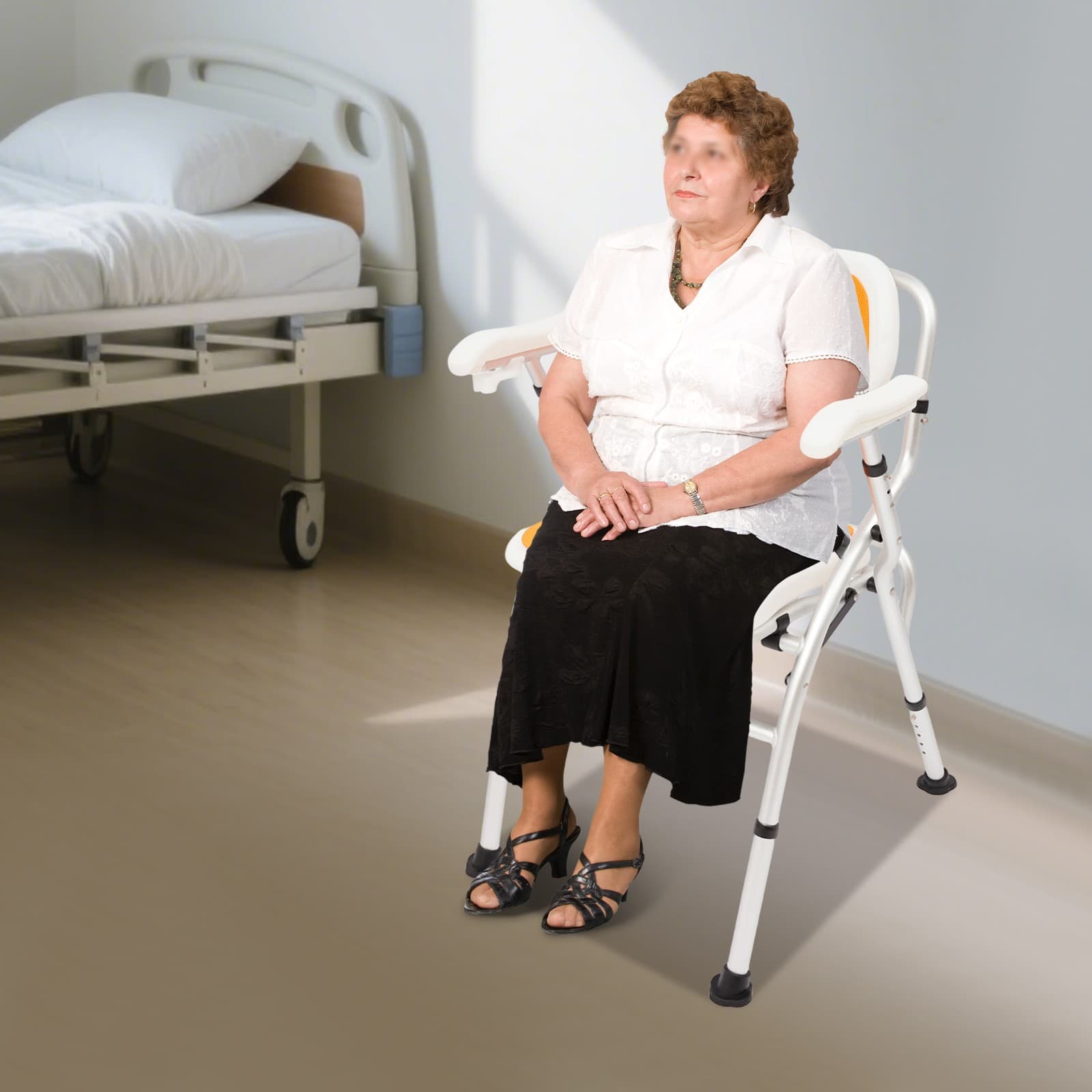 Bedside Adjustable Shower Chair Commode Chair w/Backrest & Armrest Floorstanding