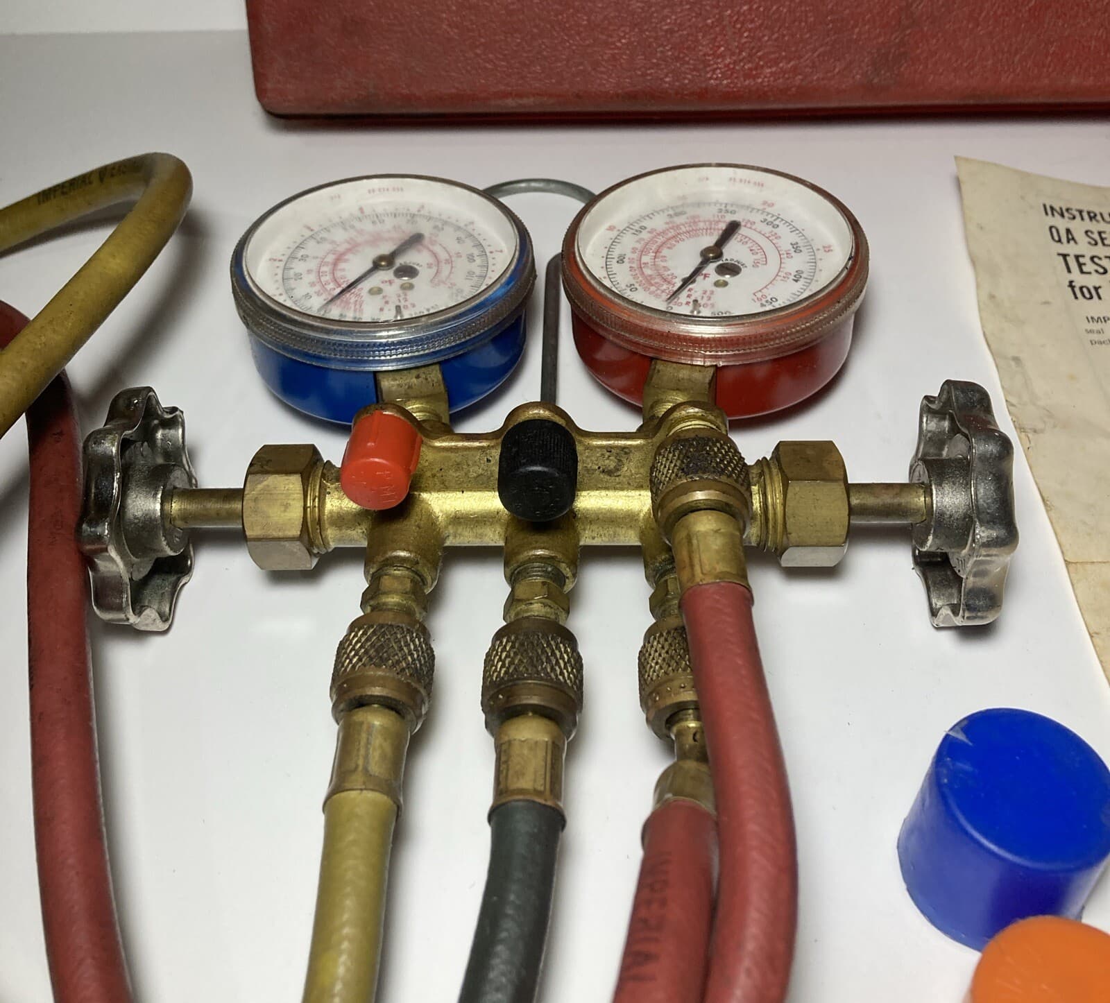 Unwield Refrigeration Manifold Gauges With Hoses  2 Valve Brass Set 4