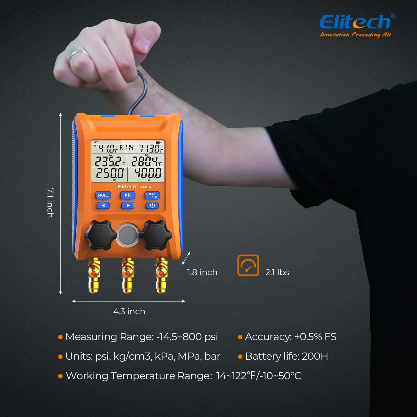 Elitech WJL-6000S HVAC Refrigerant Leak Detector+LMG-10 Digital Manifold Gauge 2