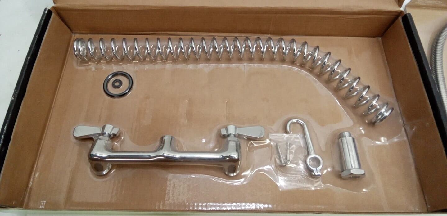 Regency 600PRW8X Wall-Mount Pre-Rinse Faucet w/ 8" Centers 1.15 GPM 44" SS Hose 2