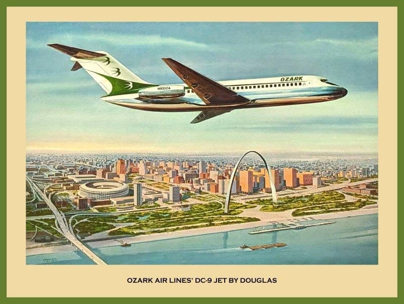 1966 Ozark Airlines DC-9 Jet over St Louis NEW METAL SIGN: 9 x 12" Free Shipping