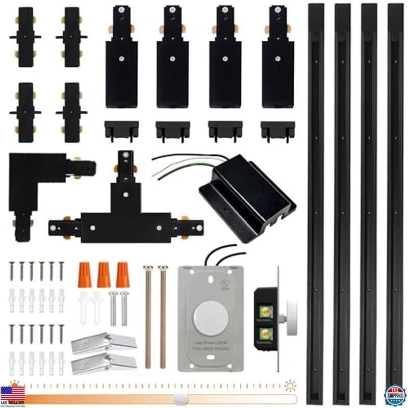 13FT Black H Track Lighting Kit with Dimmer, White Rails, Floating Canopy &