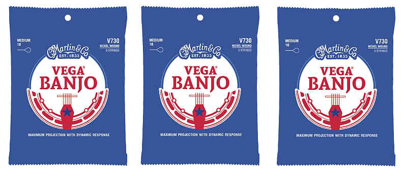 Martin V730 Vega Banjo Strings, Medium (10-25) (3-Pack)