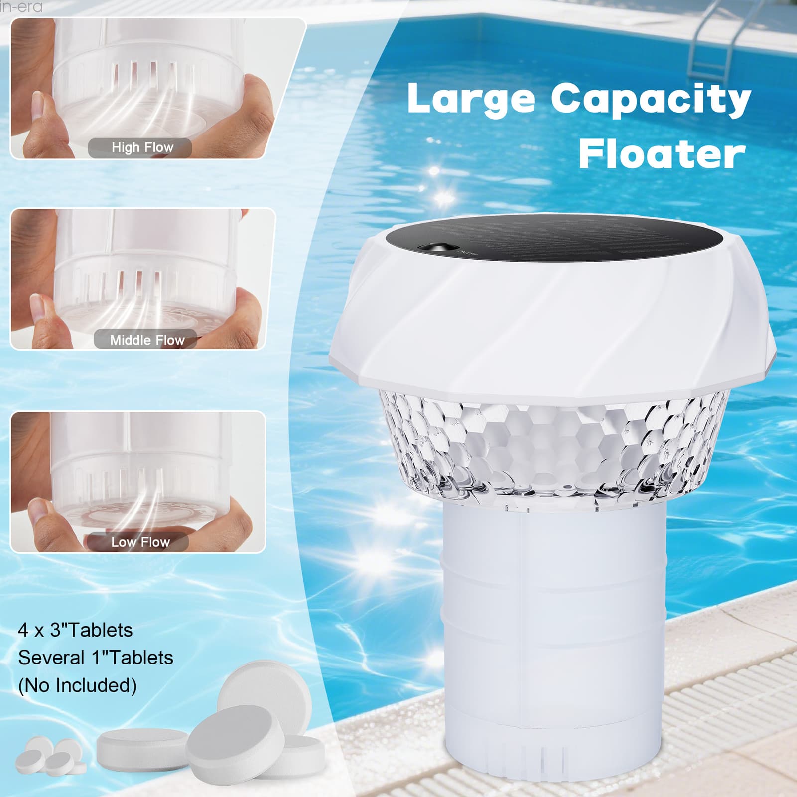 Solar Pool Chlorine Floater with Colorful Solar Light Adjustable for Hot Tub Spa 4