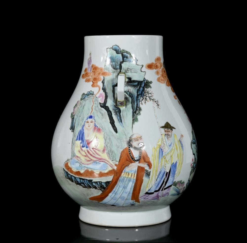 29CM Yongzheng Signed Old Chinese Colour Enamel Zun Vase W/luohan Buddha U1361 4