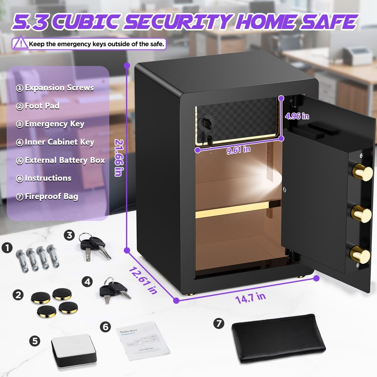 BESAFETY 5.3 Cuft Large Safe Box for Home Security with Alarm System 2