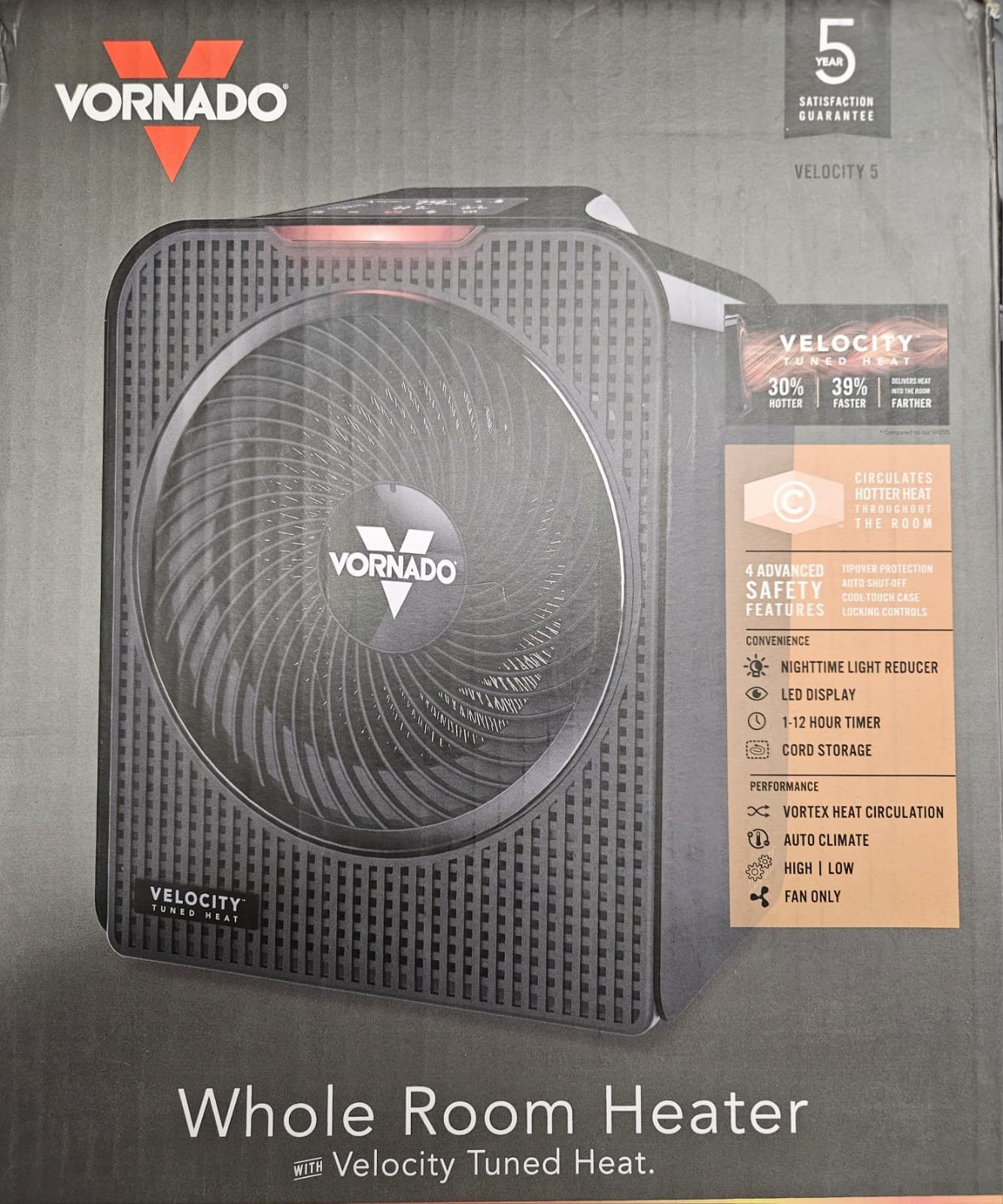 Vornado Forced Air Velocity 5 Whole Room Electric Space Fan Heater EH1-0161-06
