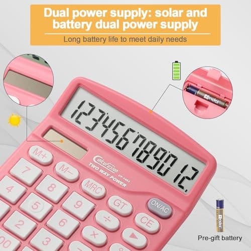 Calculator, 12 Digits Desktop Calculators Large Display LCD&Big Button Pink 5