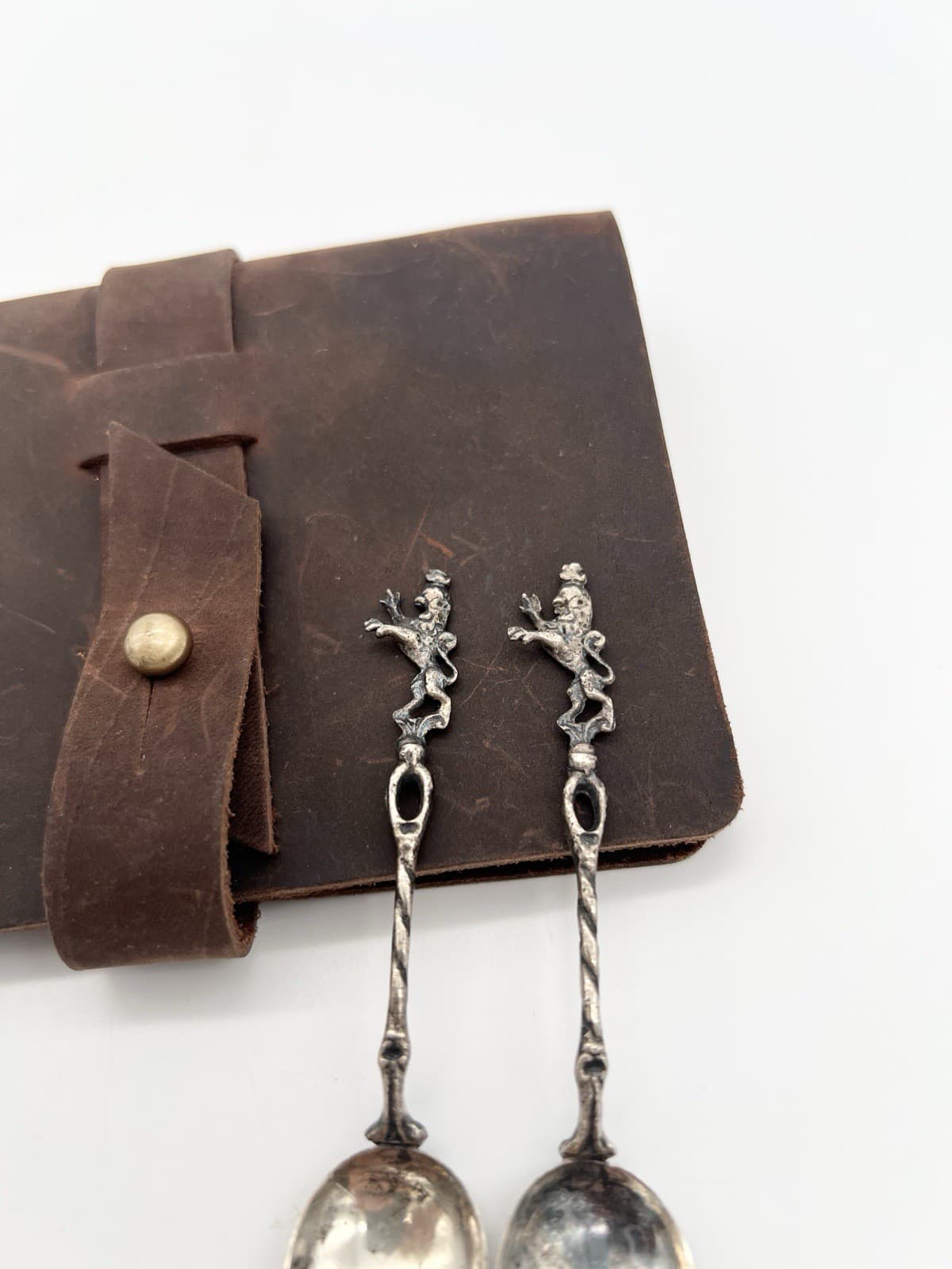 Vintage Set of 2 Silver Souvenir Demitasse Spoons Heraldic Griffin Finials