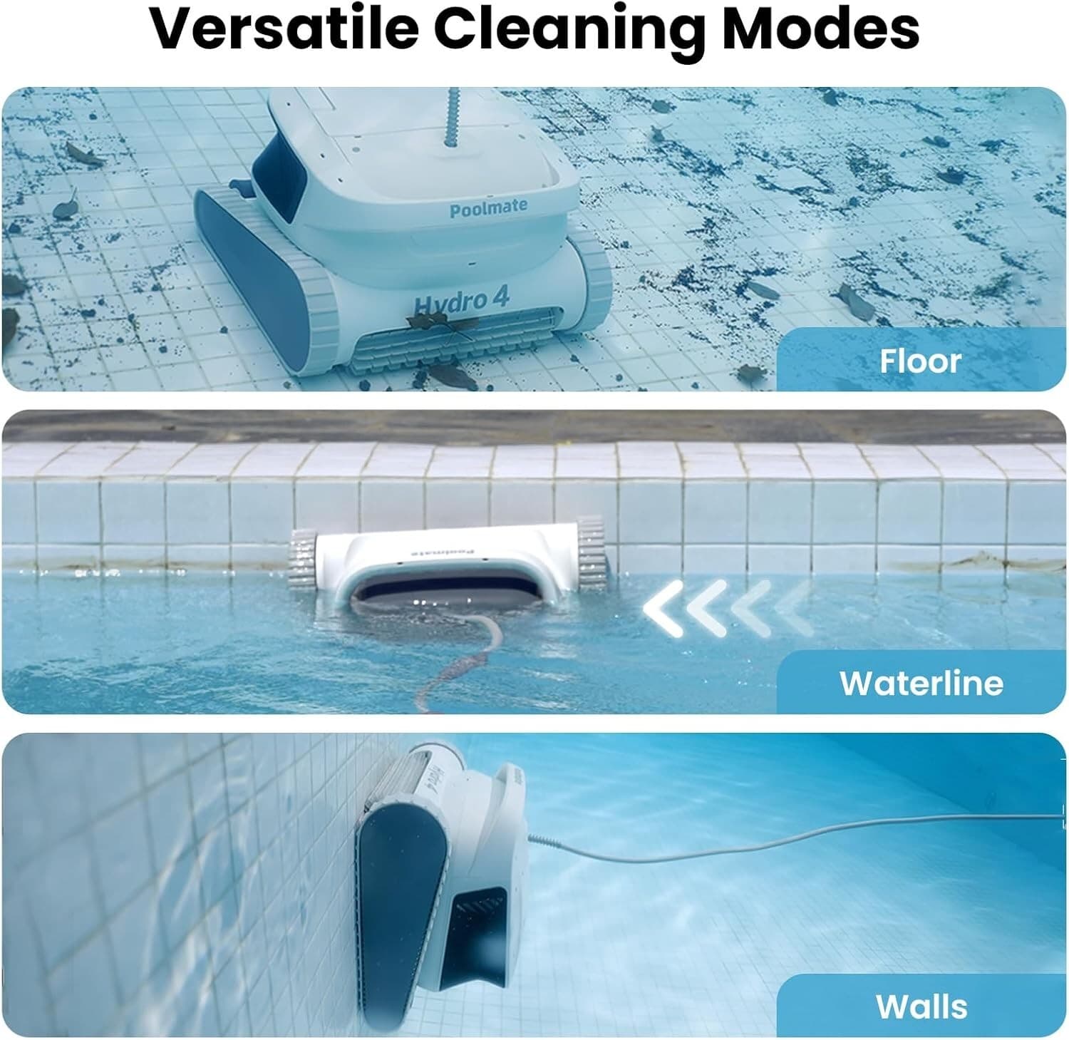 Hydro 4 cord Robotic Pool Cleaner, ground Pools,Floor Wall Waterline Clean 5
