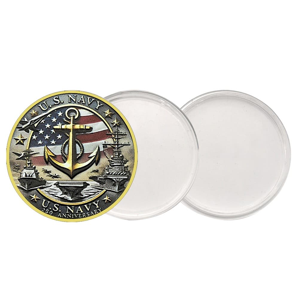 U.S. Navy 250th Anniversary Challenge Coin Anchor Warship Flag Design Medal 3