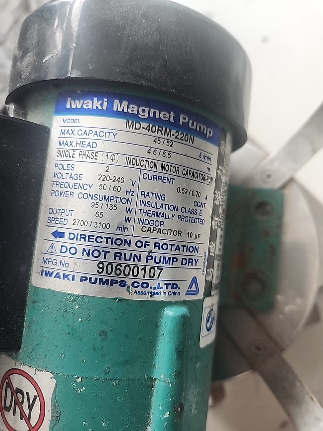 MD-40RM-220N Chemical Industrial Circulation Magnetic Drive Water Pump 45/52 L/m 2