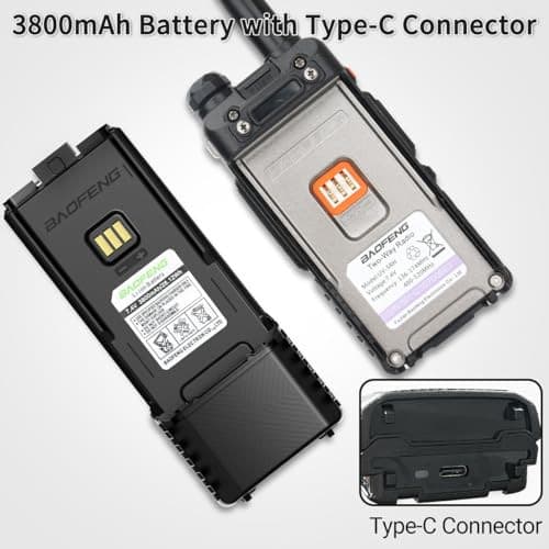 2x Baofeng 3800mAh Battery & Cable for 5RM GM-5RH UV-5G Plus UV-5RH Series 5