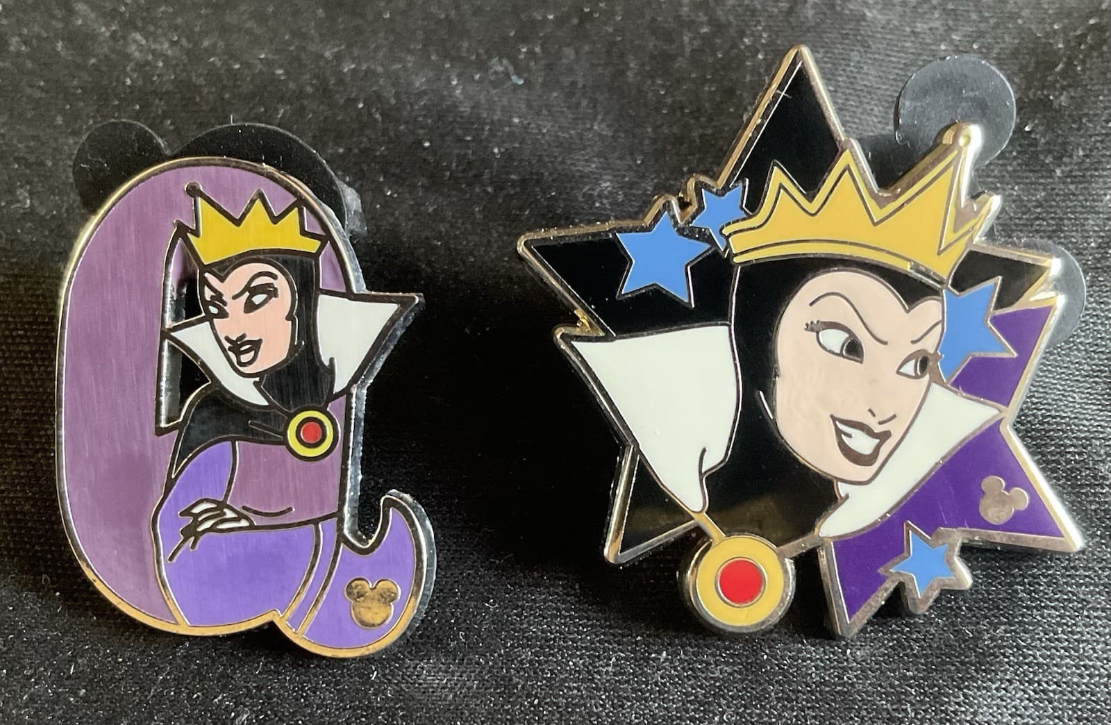 2 EVIL QUEEN Disney PINS Hidden Mickey Star/Alphabet Letter Q 2011-2012