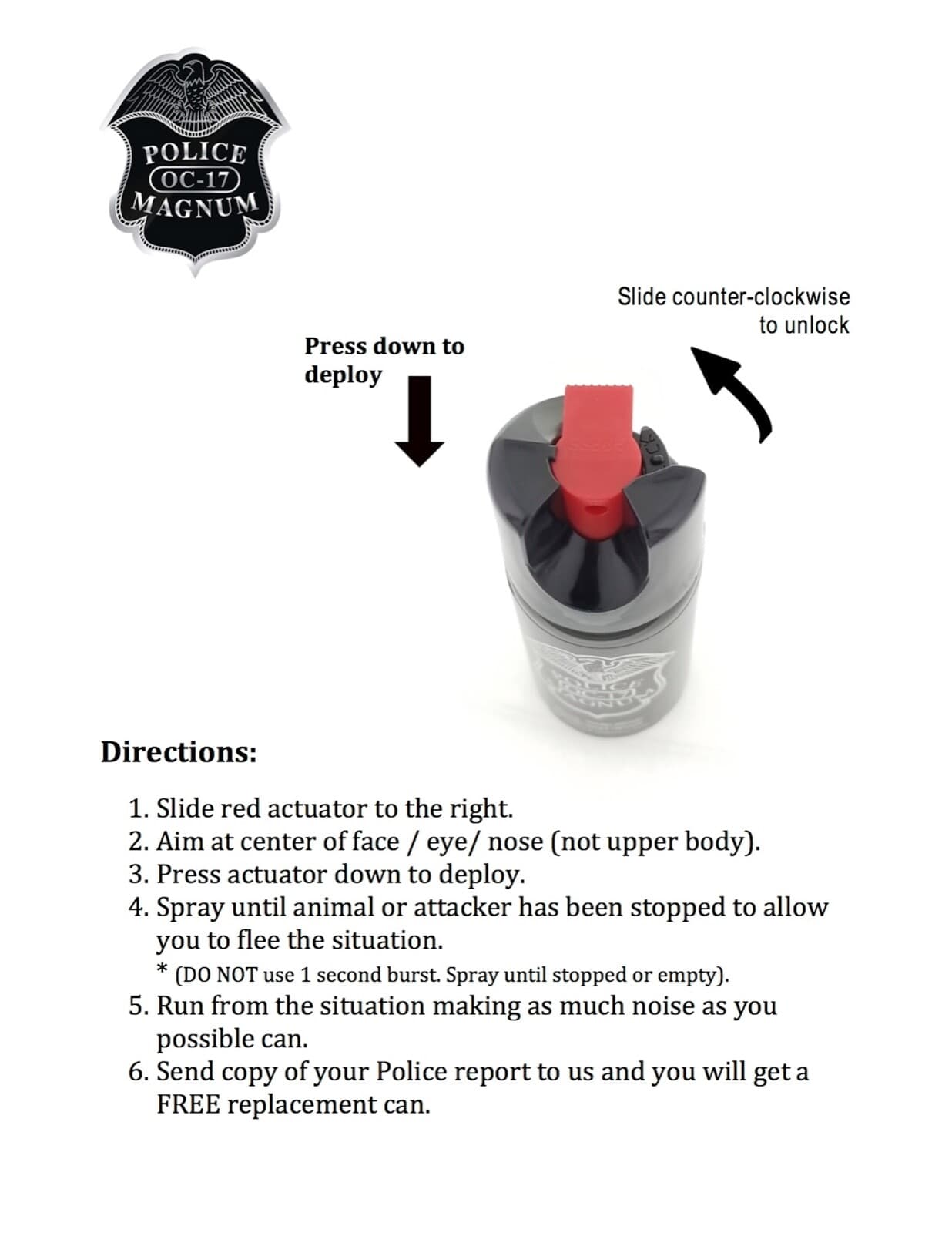 Police Magnum 4 ounce pepper spray Safety Lock Self Defense Security Protection 5