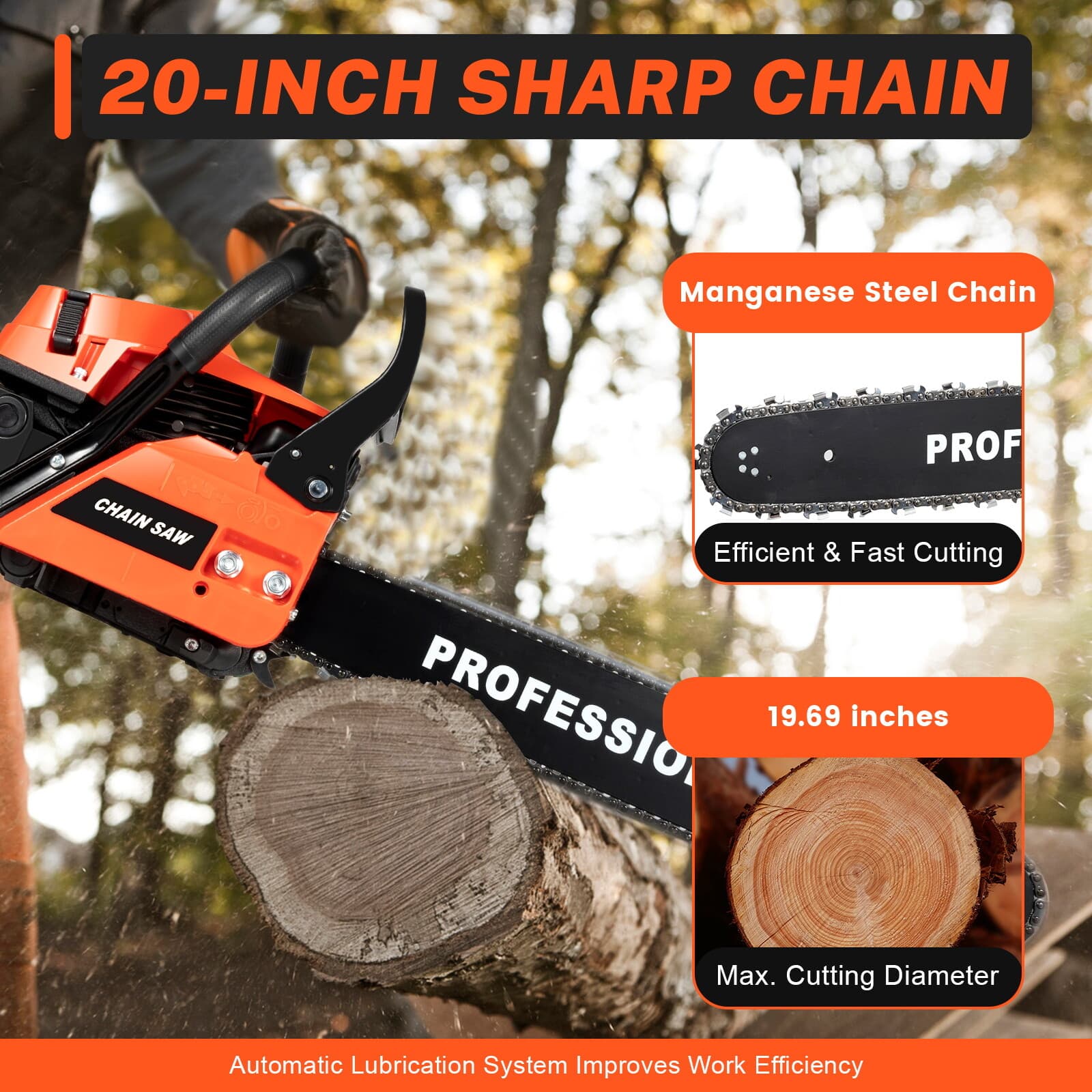 2-Stroke Gasoline Chainsaw 62 CC 20" Power Engine Wood Cutting Gas Chain Saw new 3