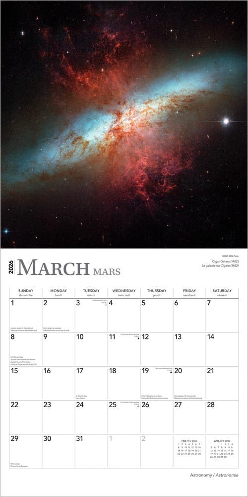 Astronomy | 2026 12x24" (Hanging) Monthly Square Wall Calendar 3