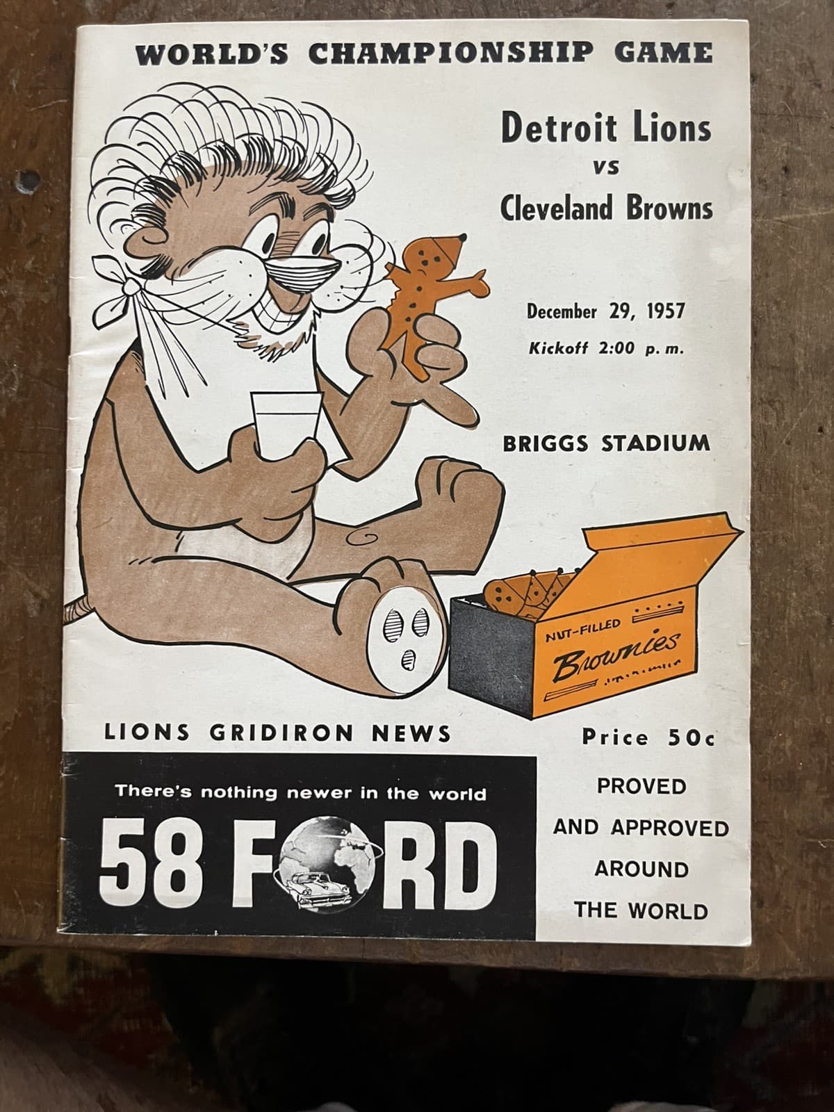 1957 “Rare” NFL WORLD CHAMPIONSHIP DETROIT vs CLEVELAND Football Program/in MINT
