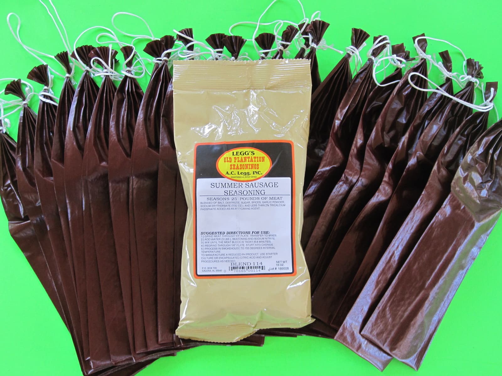 Summer Sausage Seasoning AND Casing Sleeves for 25 lbs.  Add Venison, Beef etc