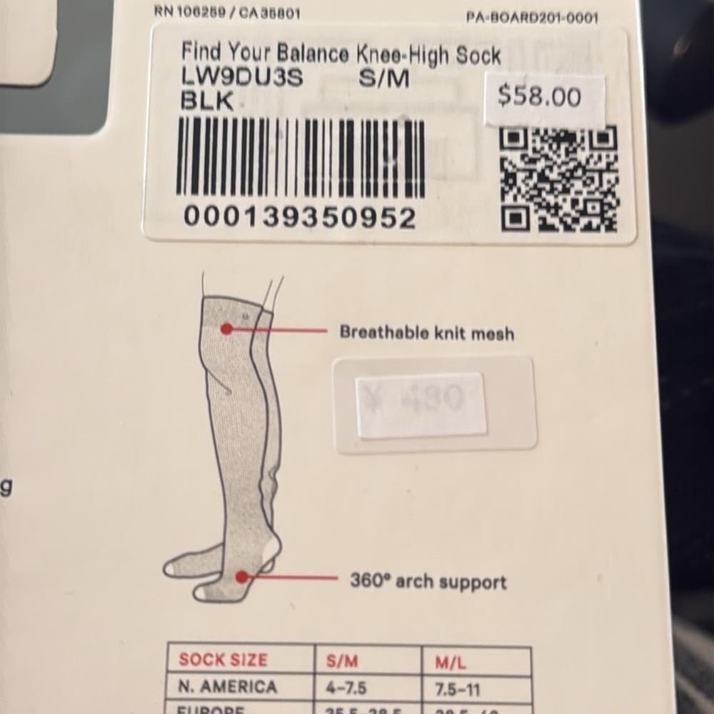 Lululemon Find Your Balance Knee High Sock black leg warmer nwt Small/Medium NWT 5