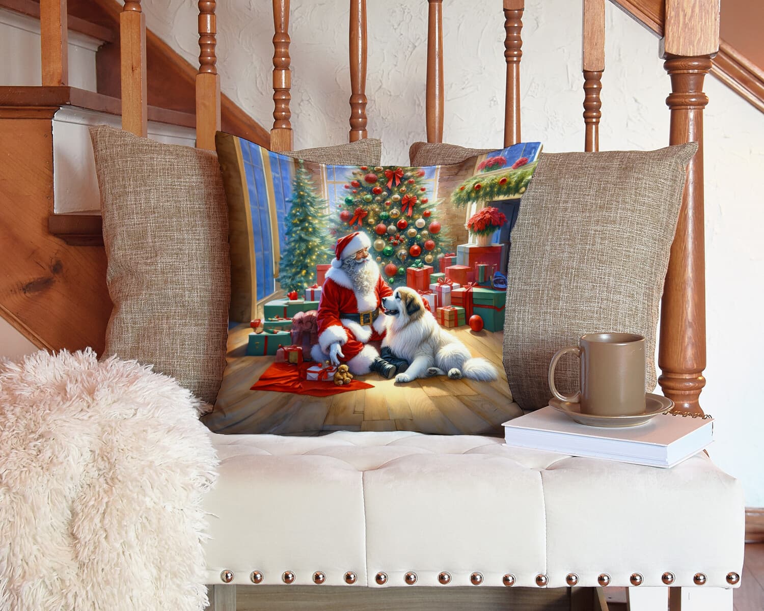 Great Pyrenees and Santa Claus Christmas Fabric Decorative Pillow DAC4120PW1414 3