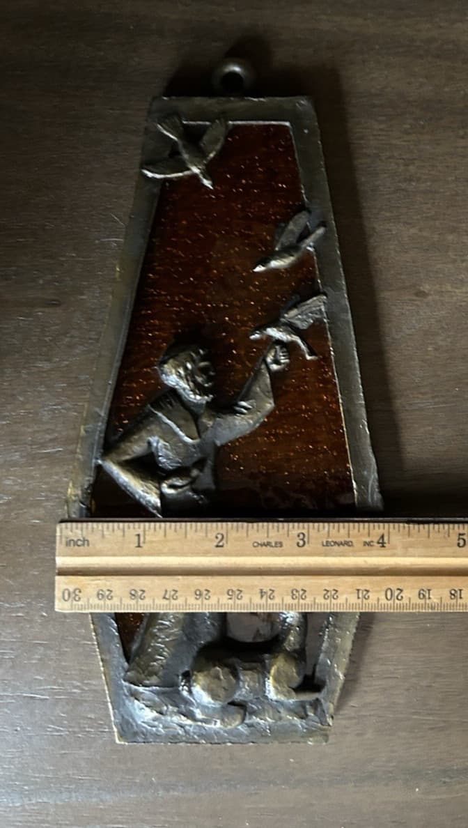 Vtg Wall Window Decor Sun Catcher Religious St Francis Birds Deer Brass Glass 3