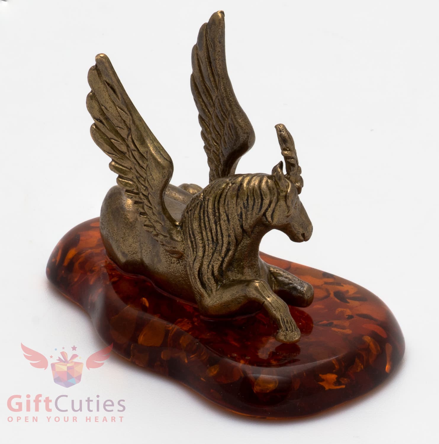 Solid Brass Amber Figurine of Pegasus Horse IronWork