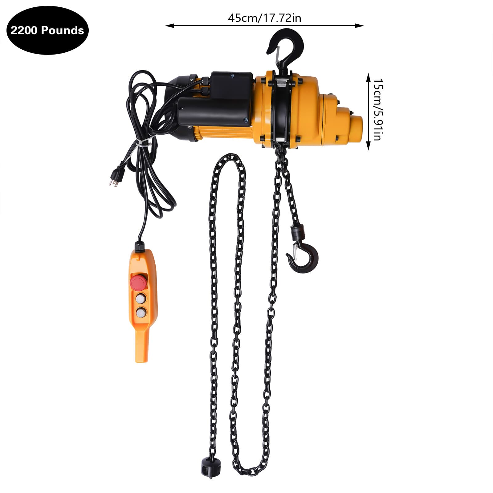 Electric Chain Hoist Single Phase Crane Hoist 2200 lbs Load 13 ft Lifting 1500W 2