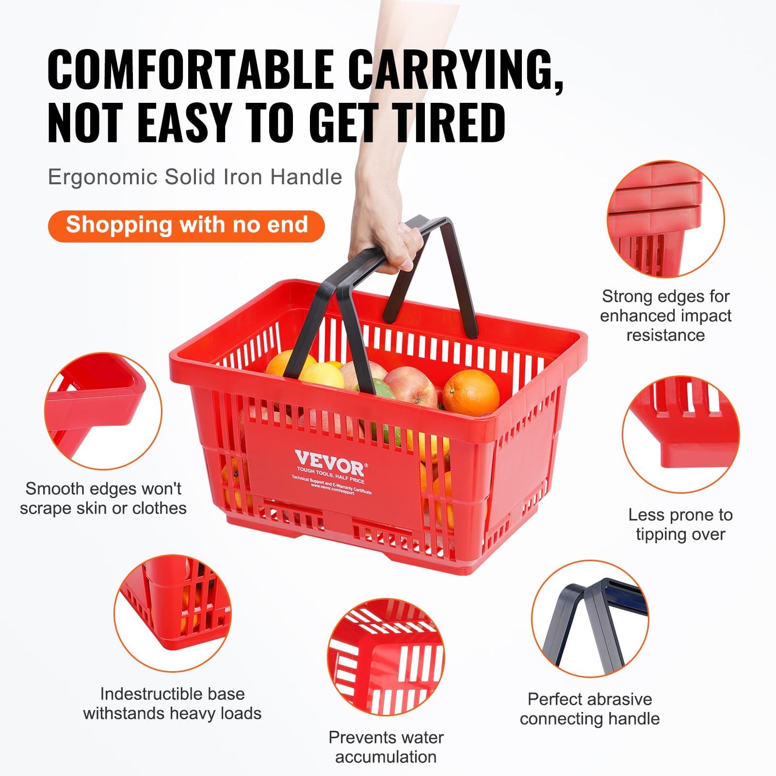 VEVOR Shopping Basket,Set of 12,24L Durable Plastic Grocery Basket with Handle a 3