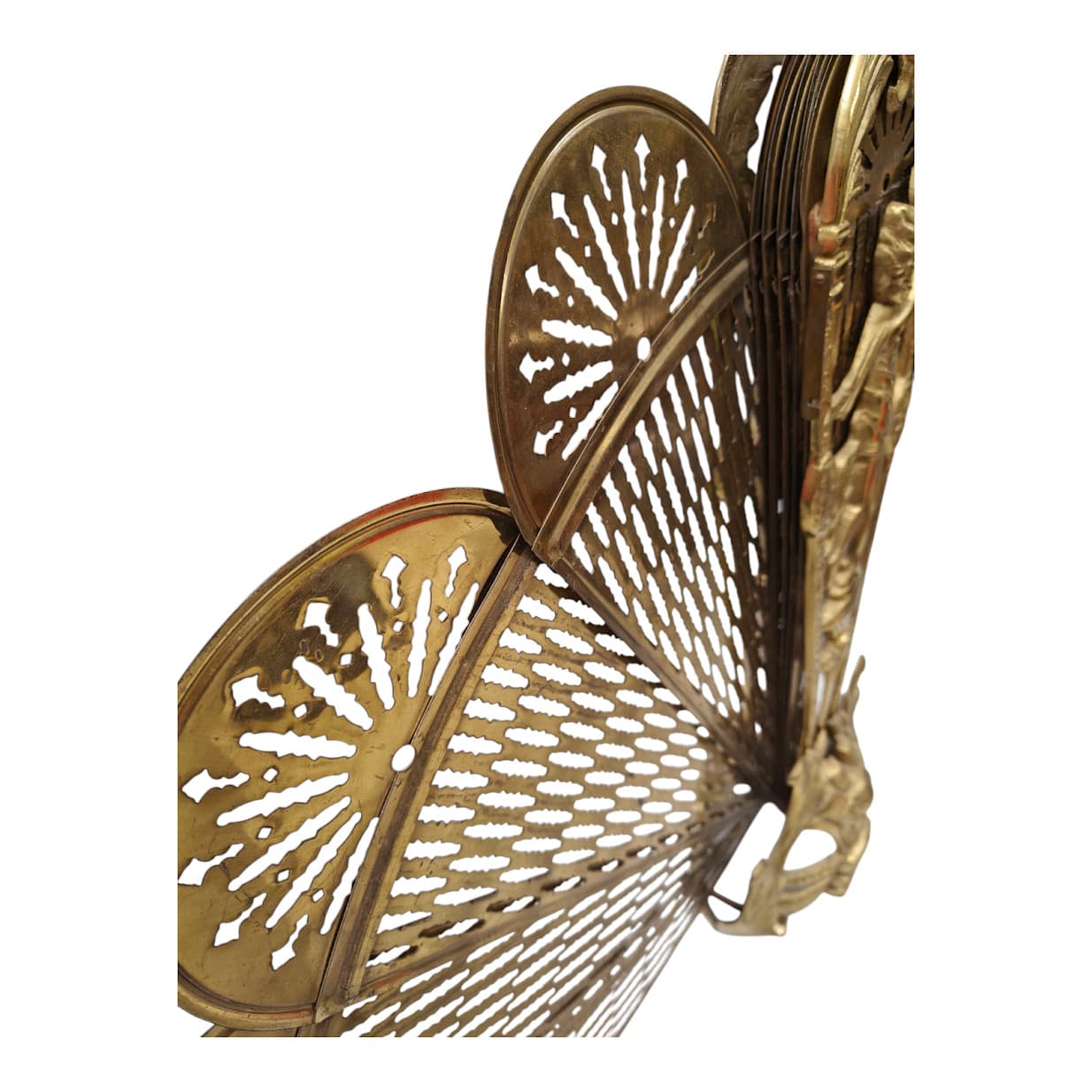 Vintage Brass Art Deco Lady Fireplace Screen Peacock Hearth Fan Patina 48" Wide 6