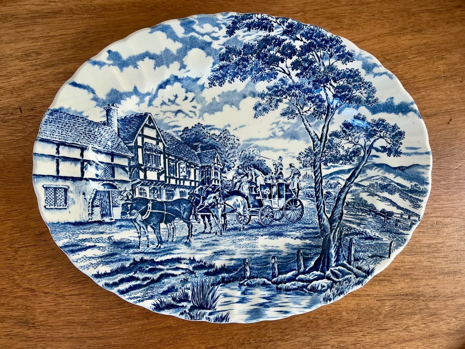 Vintage Myott ROYAL MAIL Serving Platter  ~  Blue & White ~ England 12 3/8” Oval 3