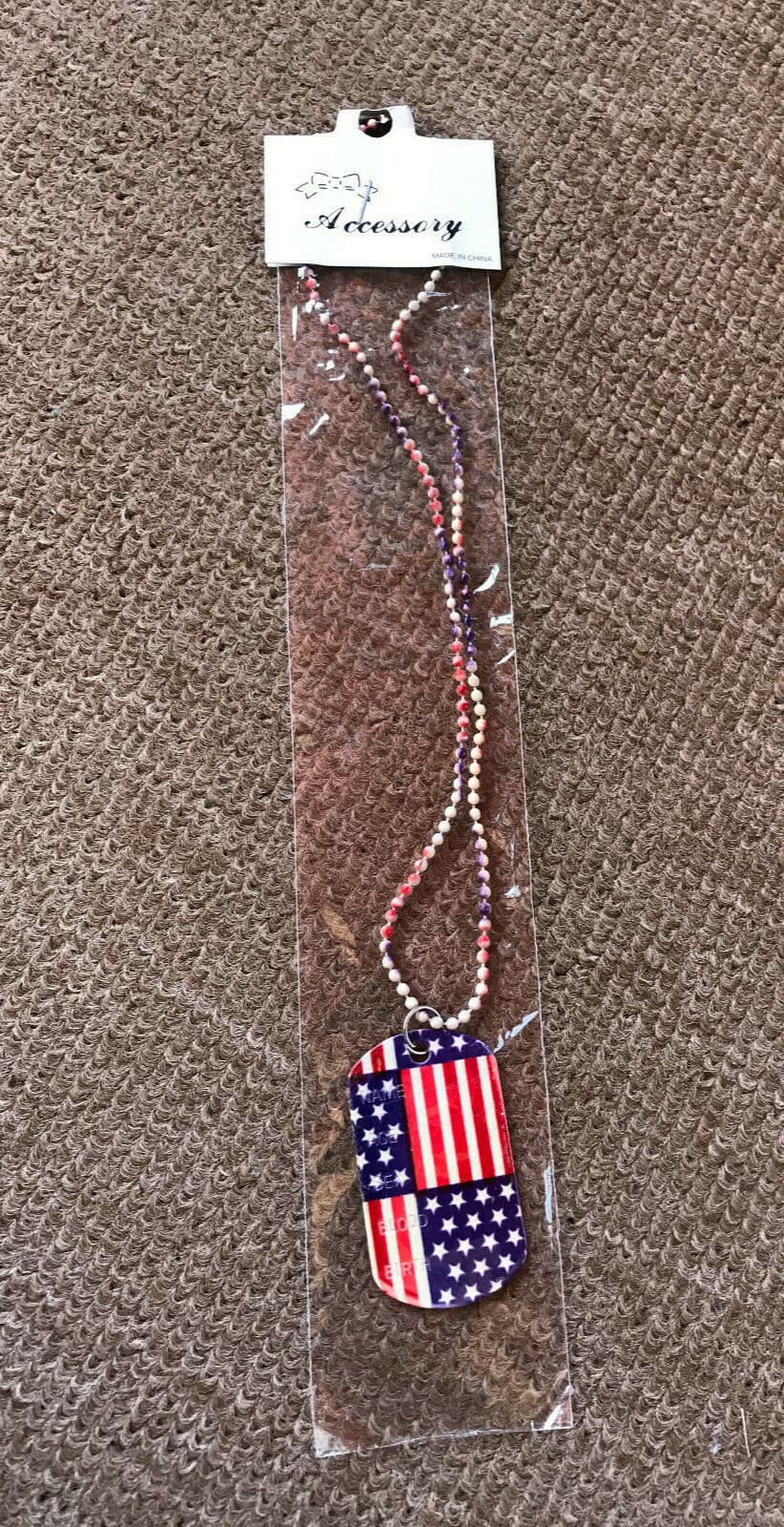 NEW Unopened Pkg American Flag design Dog Tag Necklace (2 sided) 18" Ball Chain